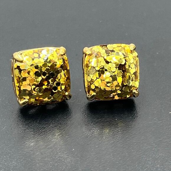 KATE SPADE New York Gold Glitter Crystal Small Square Prong Set Stud Earrings - Picture 1 of 7